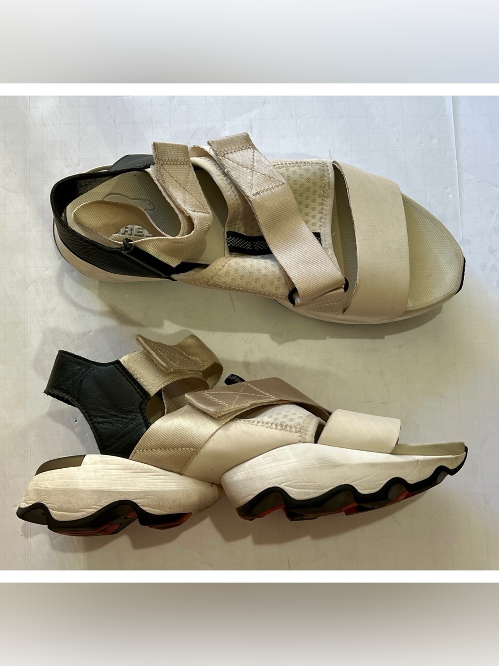 Sorel Beige and Black Sport Sandals with Velcro Straps US Women's 8.5